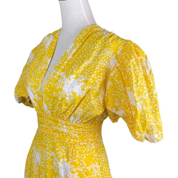 Showpo NWT Ailiza Playsuit Yellow Floral V Neck Puff Sleeve Wide Leg Romper - Picture 9 of 16